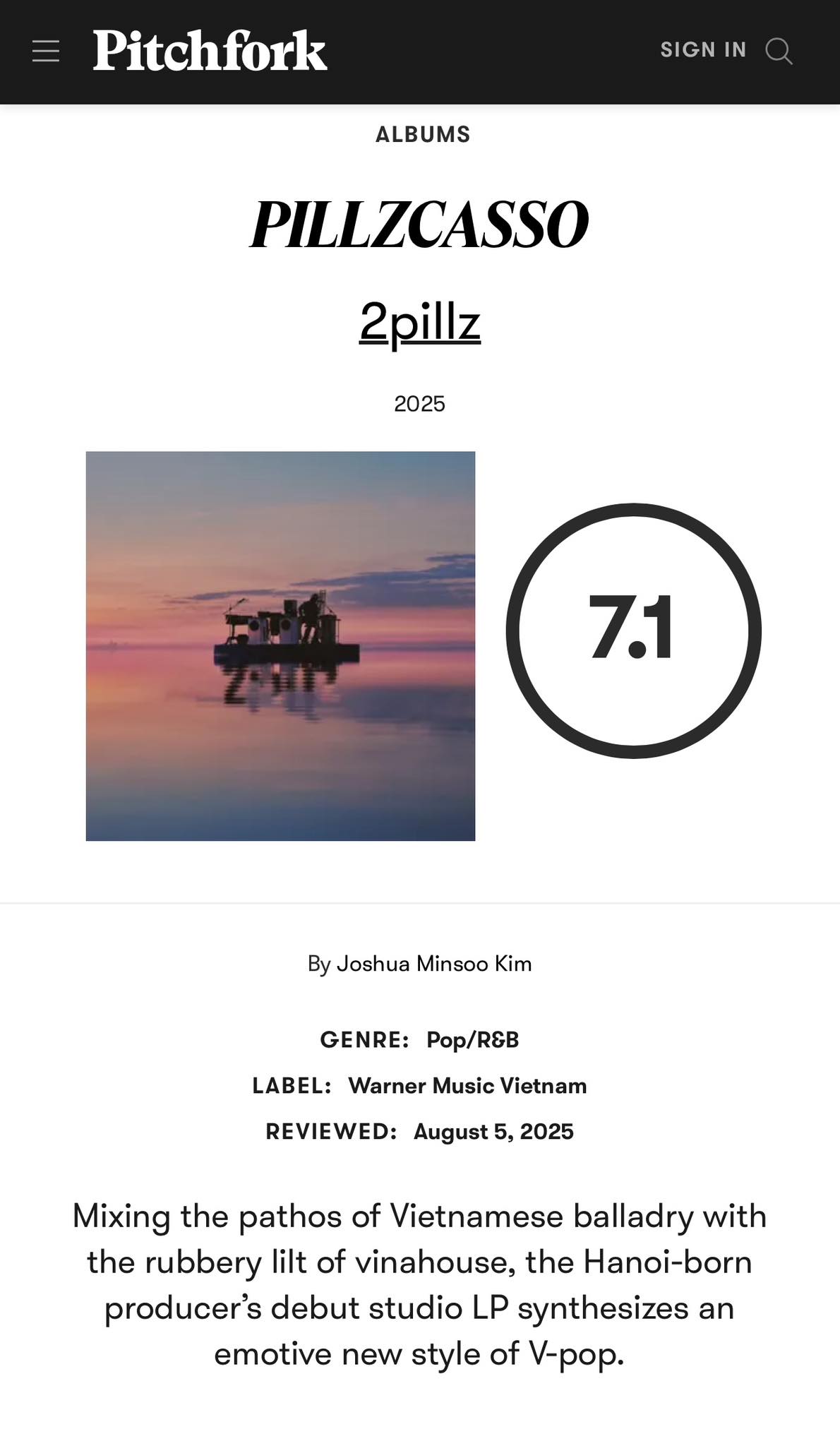 Chuyên gia Pitchfork dành lời khen cho album của 2pillz: “Tuyên ngôn âm nhạc mạnh mẽ nhất của Vpop năm nay”