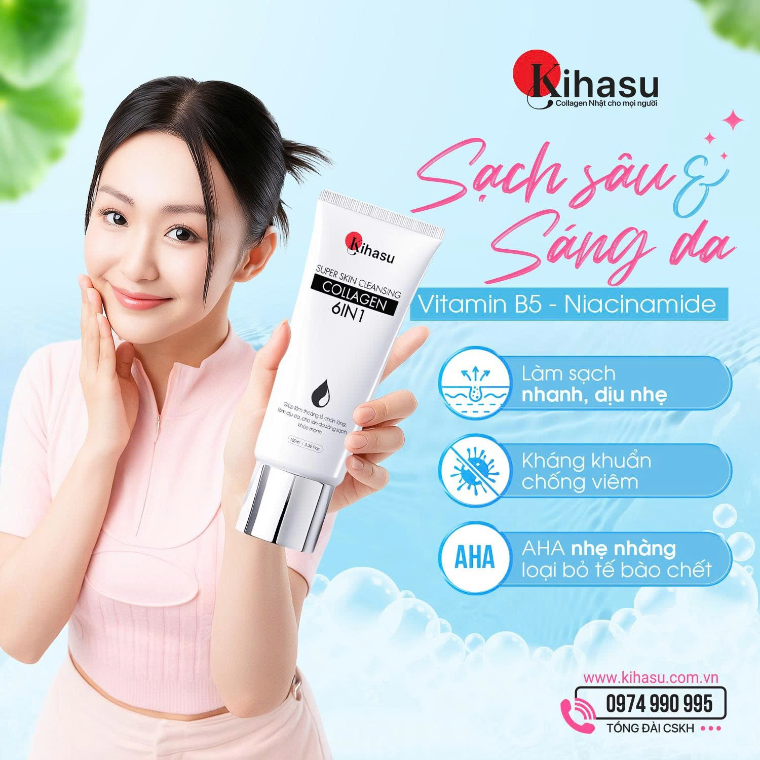 Sữa rửa mặt Collagen Kihasu 6in1 – Giải pháp chăm sóc da toàn diện chuẩn khoa học