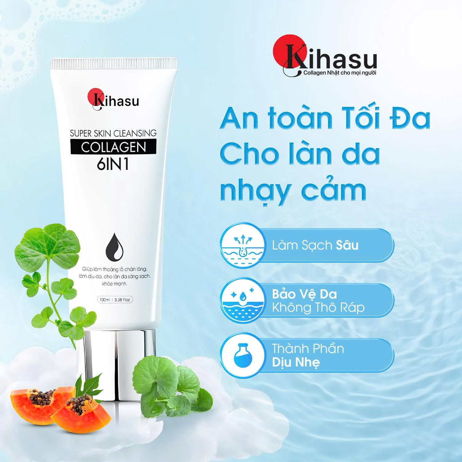 Sữa rửa mặt Collagen Kihasu 6in1 – Giải pháp chăm sóc da toàn diện chuẩn khoa học